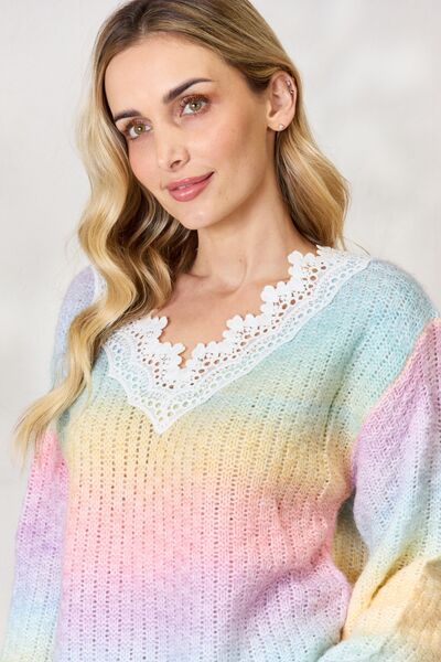 BiBi Rainbow Gradient Crochet Deetail Sweater Sweater Trendsi   