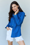 Doublju Blue Jean Baby Denim Button Down Shirt Top in Dark Blue Top Trendsi   