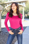 Basic Bae Full Size Round Neck Long Sleeve Bodysuit Top Trendsi Hot Pink S 