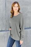 Double Take Full Size Round Neck Long Sleeve T-Shirt Top Trendsi Heather Gray 2XL 