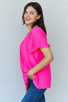 Ninexis Keep Me Close Square Neck Short Sleeve Blouse in Fuchsia Top Trendsi   