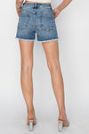 RISEN Stepped Waist Frayed Denim Shorts Denim Shorts Trendsi   