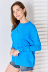 Zenana Ribbed Trim Round Neck Long Sleeve Top Top Trendsi   