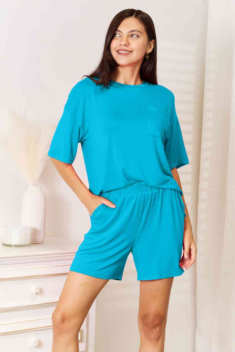Basic Bae Full Size Soft Rayon Half Sleeve Top and Shorts Set - NeoKira Unlimited