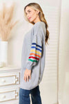 Double Take Multicolored Stripe Open Front Longline Cardigan Cardigan Trendsi   