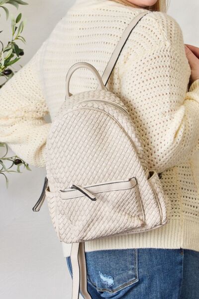 SHOMICO Vegan Leather Woven Backpack Backpack Trendsi BEIGE One Size 