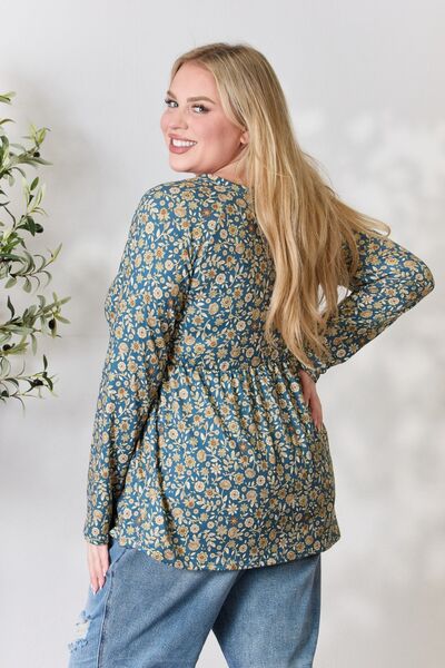 Heimish Full Size Floral Half Button Long Sleeve Blouse Blouse Trendsi   