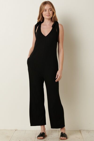 Mittoshop Rib Knit V-Neck Cross Back Jumpsuit - NeoKira Unlimited