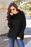 Basic Bae Full Size Ribbed Round Neck Long Sleeve Knit Top Top Trendsi Black S 