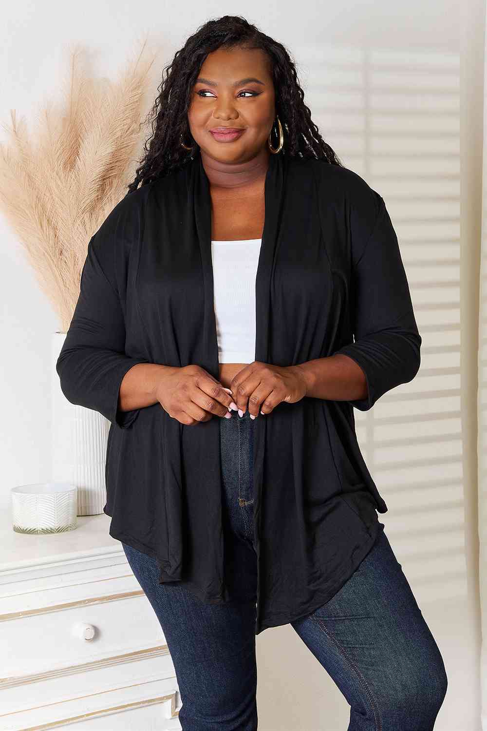 Culture Code Full Size Open Front Cardigan Cardigan Trendsi Black S 