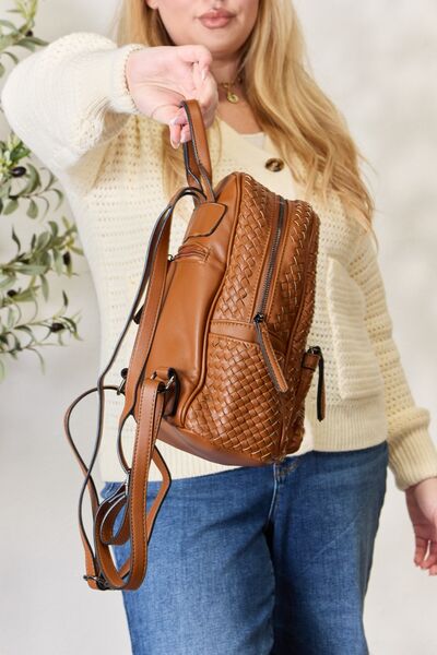 SHOMICO Vegan Leather Woven Backpack Backpack Trendsi   