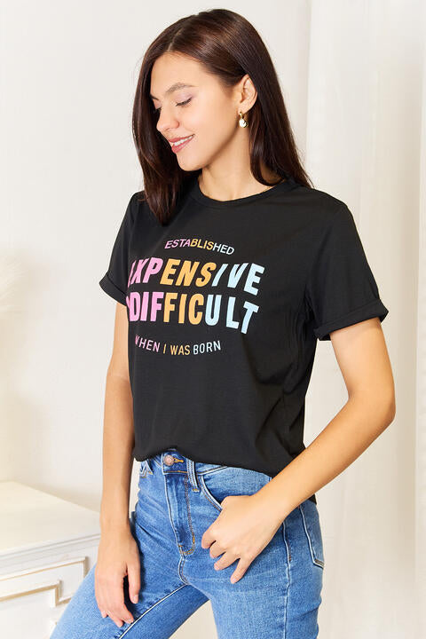 Simply Love Slogan Graphic Cuffed Sleeve T-Shirt - NeoKira Unlimited