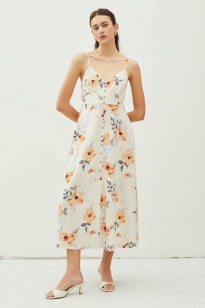 Be Cool Floral Button Down Cami Midi Dress Midi Dress Trendsi   