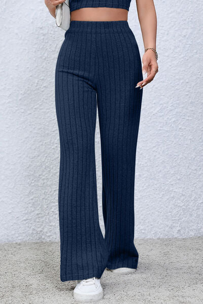 Basic Bae Full Size Ribbed High Waist Flare Pants Pants Trendsi   