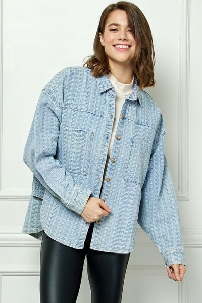 Veveret Button Up Dropped Shoulder Denim Top Jacket Trendsi LTDENIM S 