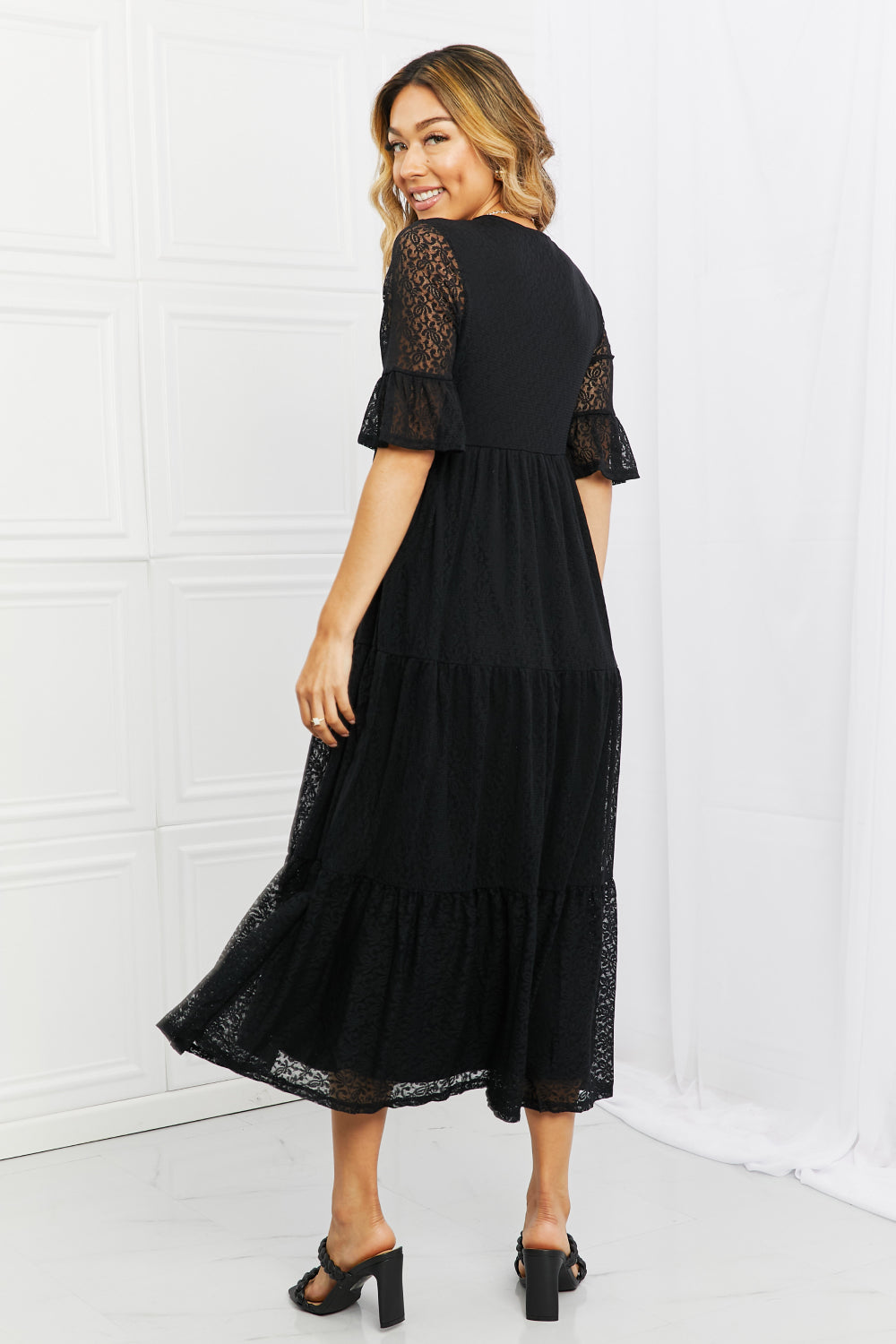 P & Rose Lovely Lace Full Size Tiered Dress Midi Dress Trendsi   