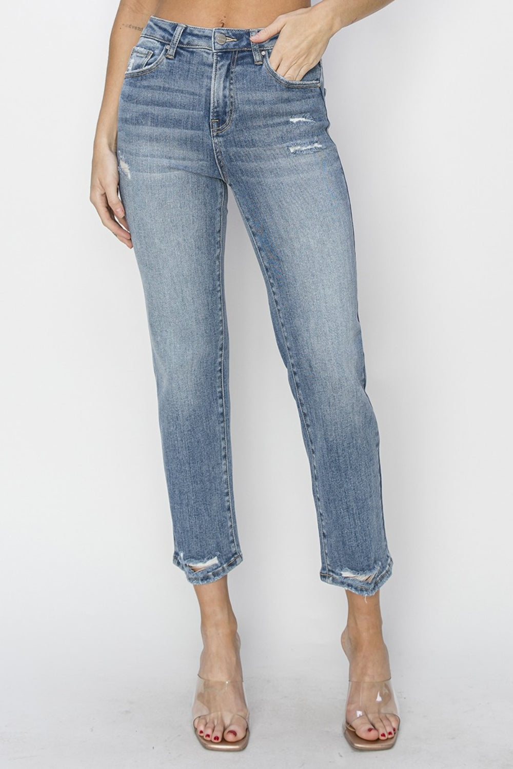 RISEN Full Size High Waist Distressed Cropped Jeans - NeoKira Unlimited