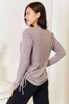 Double Take Drawstring Ribbed Long Sleeve T-Shirt Top Trendsi   