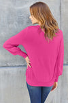 Basic Bae Full Size V-Neck Lantern Sleeve Blouse Top Trendsi   