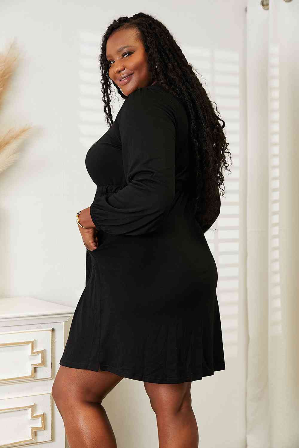 Double Take Scoop Neck Empire Waist Long Sleeve Magic Dress - NeoKira Unlimited