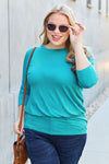 Basic Bae Full Size Round Neck Batwing Sleeve Blouse Top Trendsi   