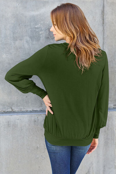 Basic Bae Full Size V-Neck Lantern Sleeve Blouse - NeoKira Unlimited