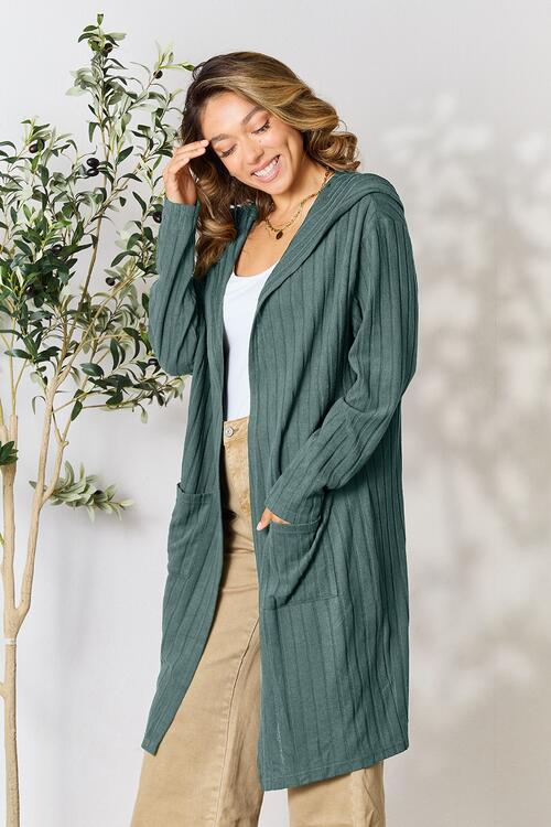 Basic Bae Full Size Ribbed Open Front Long Sleeve Cardigan - NeoKira Unlimited