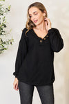 Zenana Buttoned Long Sleeve Blouse Blouse Trendsi Black S 