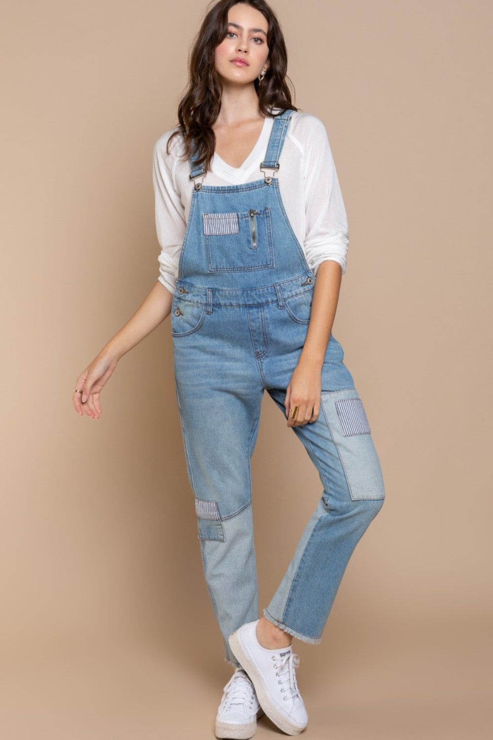 POL Front Chest Zipper Slim Leg Denim Overalls Overalls Trendsi   