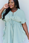 Ninexis Out Of Time Full Size Ruffle Hem Dress with Drawstring Waistband in Light Sage Mini Dress Trendsi   