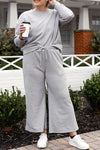 Double Take Full Size Textured Long Sleeve Top and Drawstring Pants Set Pants Set Trendsi   