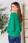 Zenana Full Size Round Neck Batwing Sleeve Blouse Blouse Trendsi   