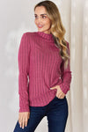 Basic Bae Full Size Ribbed Mock Neck Long Sleeve T-Shirt Top Trendsi Hot Pink S 