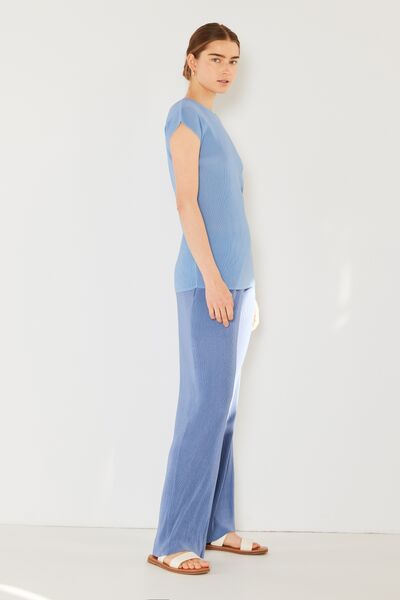 Marina West Swim Rib Pleated Elastic-Waist Wide Leg Pants Pants Trendsi   