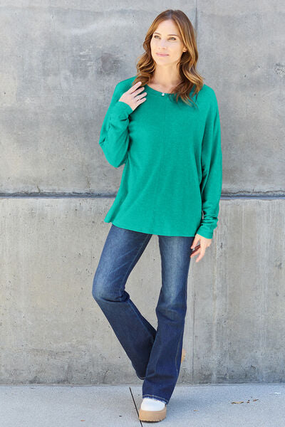 Double Take Full Size Round Neck Long Sleeve T-Shirt - NeoKira Unlimited