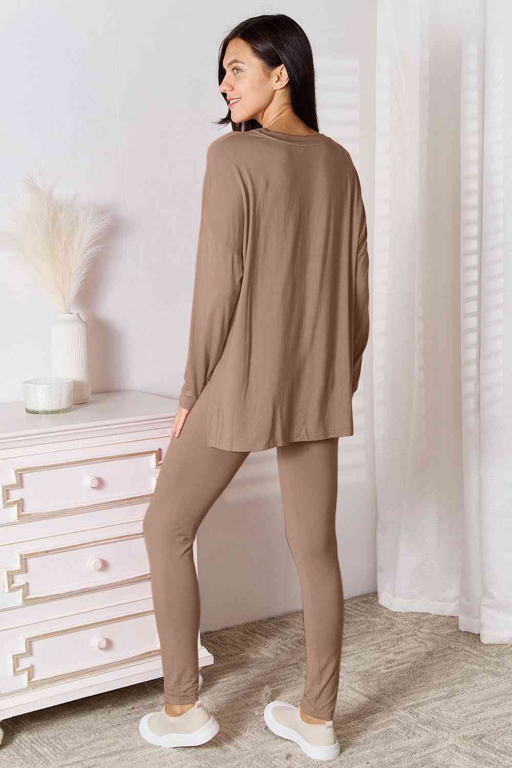 Basic Bae Full Size V-Neck Soft Rayon Long Sleeve Top and Pants Lounge Set Loungewear Trendsi   