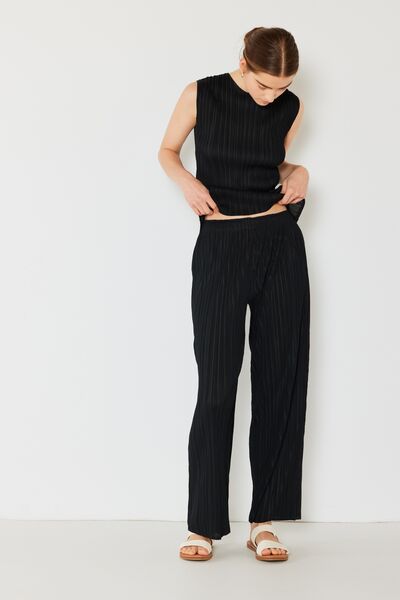 Marina West Swim Pleated Elastic-Waist Straight Pants Pants Trendsi   