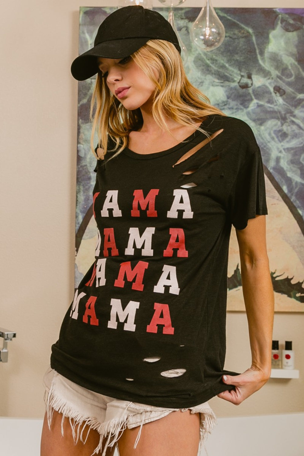 BiBi MAMA Graphic Distressed Short Sleeve T-Shirt - NeoKira Unlimited