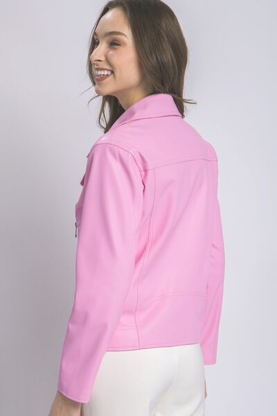 LOVE TREE Collared Neck Zip Up Jacket Jacket Trendsi   