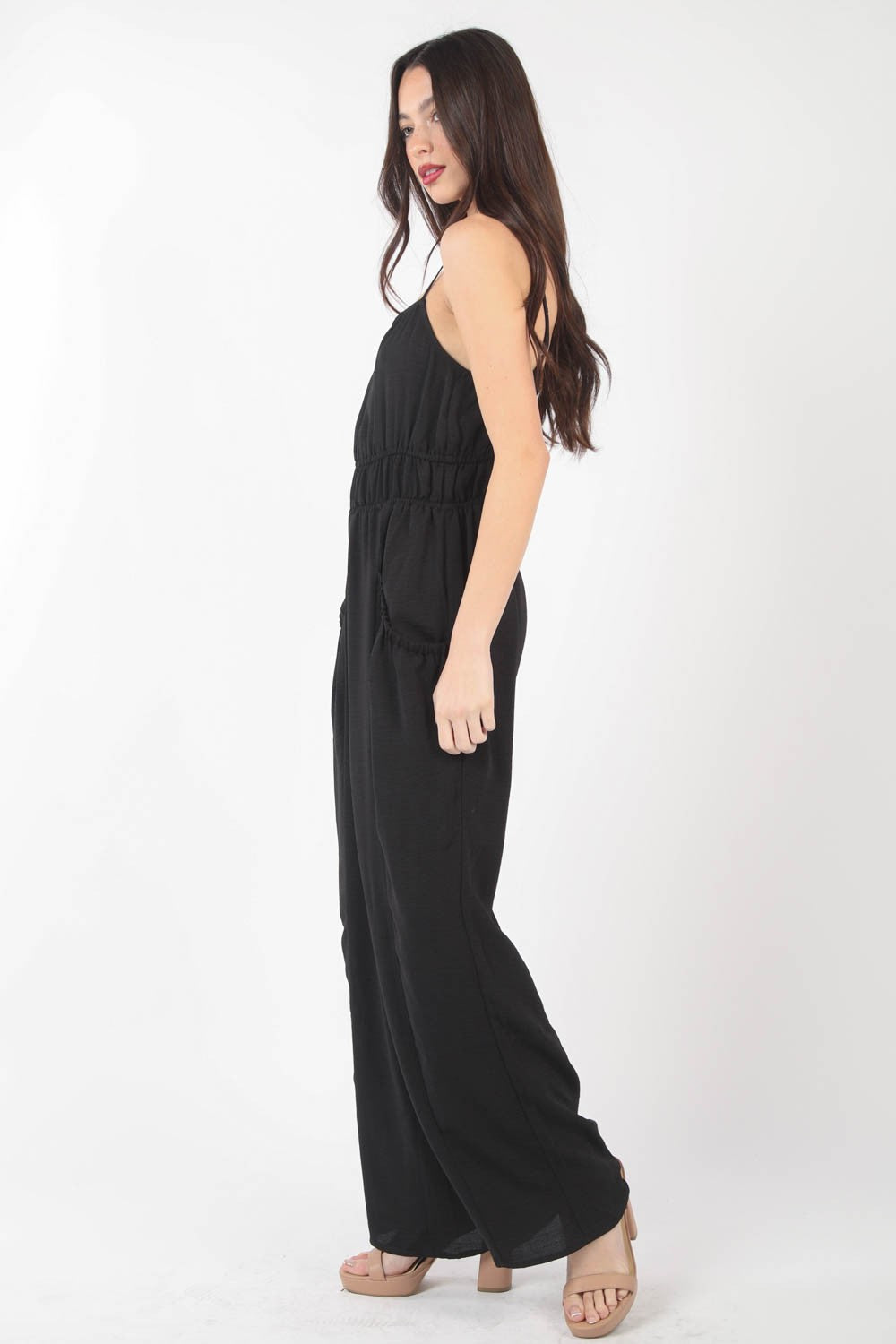VERY J Pintuck Detail Woven Sleeveless Jumpsuit - NeoKira Unlimited