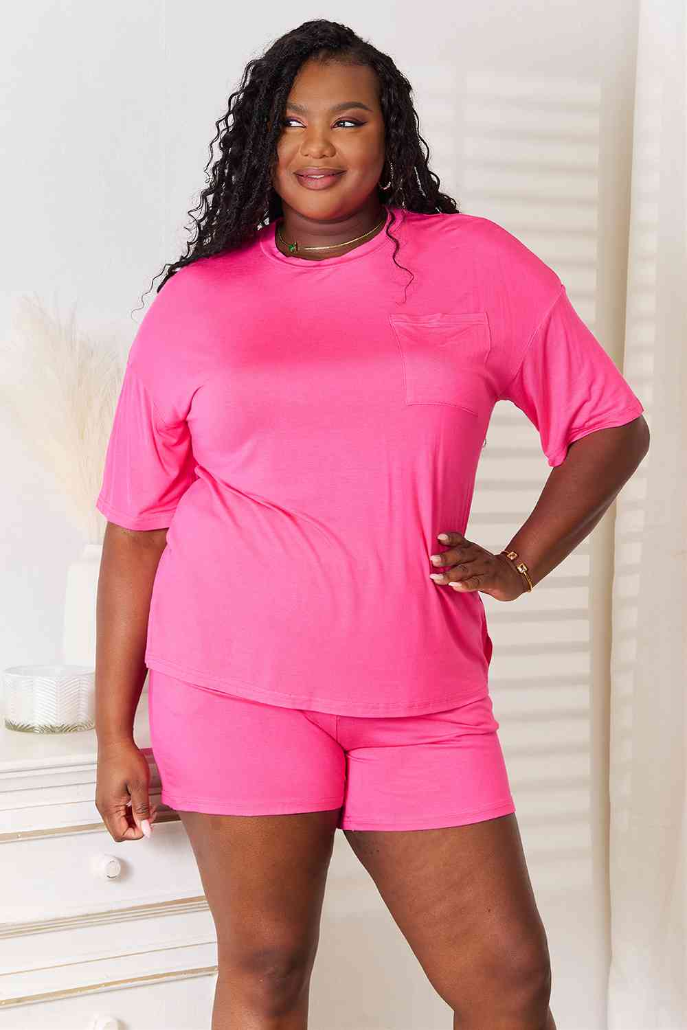 Basic Bae Full Size Soft Rayon Half Sleeve Top and Shorts Set Shorts Set Trendsi   