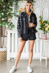 Veveret Star Embroidered Hooded Denim Jacket Jacket Trendsi   