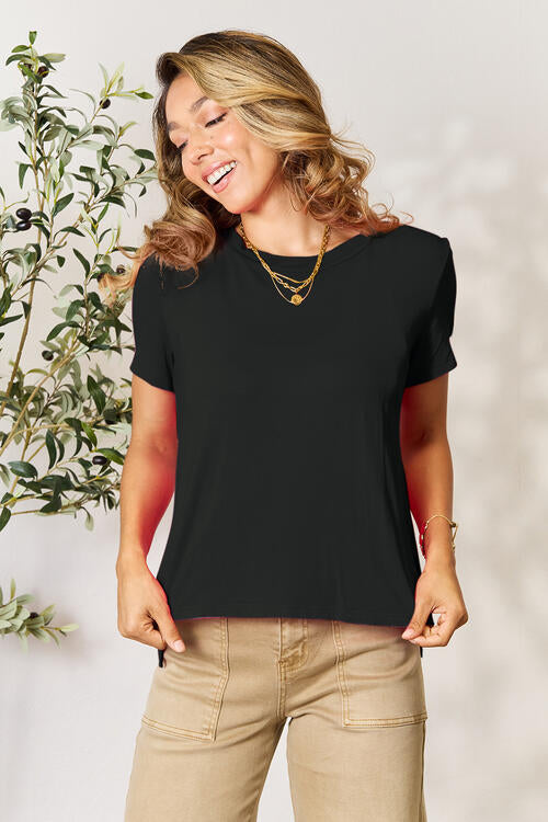 Basic Bae Full Size Round Neck Short Sleeve T-Shirt T-Shirt Trendsi Black S 