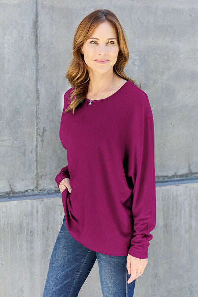 Double Take Full Size Round Neck Long Sleeve T-Shirt Top Trendsi   