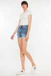 Kancan Distressed Raw Hem High Waist Denim Shorts Denim Shorts Trendsi   