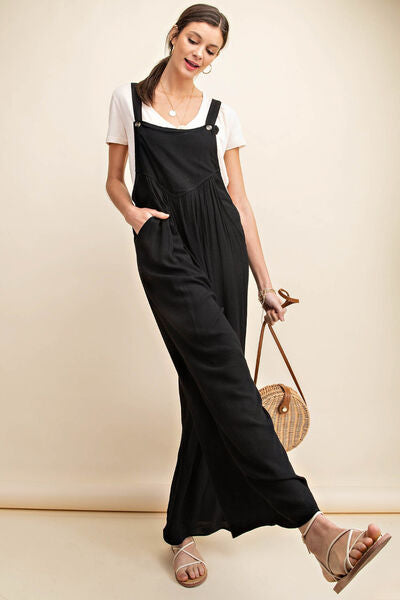 Kori America Full Size Sleeveless Ruched Wide Leg Overalls - NeoKira Unlimited