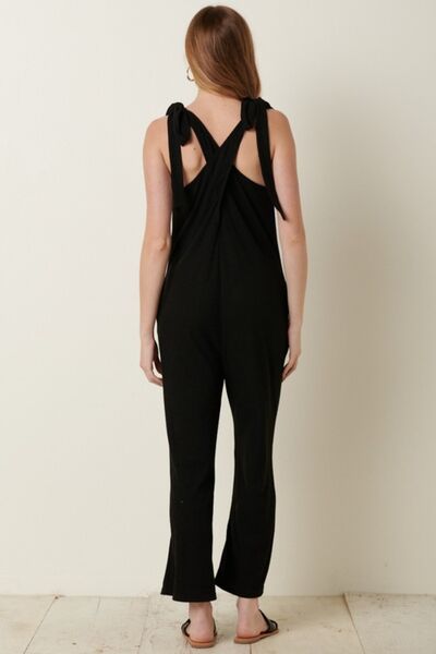 Mittoshop Rib Knit V-Neck Cross Back Jumpsuit Jumpsuits Trendsi   