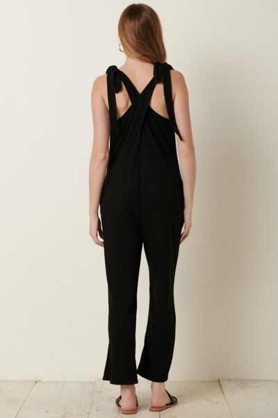 Mittoshop Rib Knit V-Neck Cross Back Jumpsuit - NeoKira Unlimited