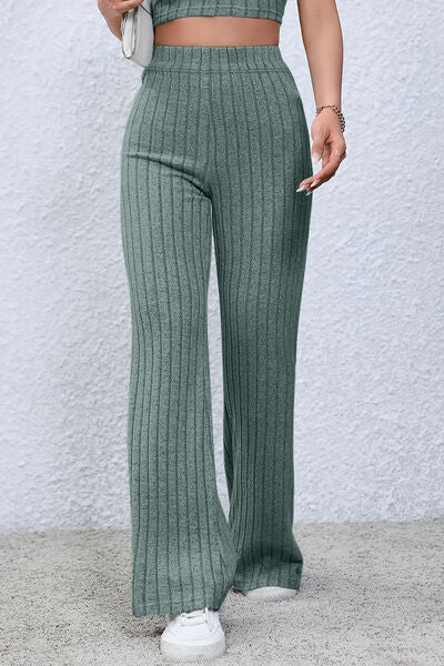 Basic Bae Full Size Ribbed High Waist Flare Pants - NeoKira Unlimited
