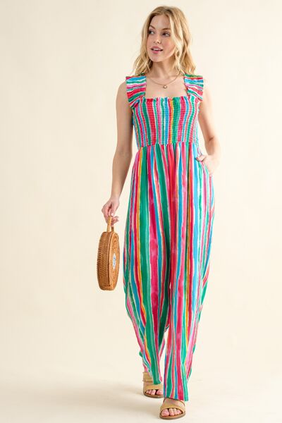 And The Why Full Size Striped Smocked Sleeveless Jumpsuit Jumpsuits Trendsi STRIPE S 